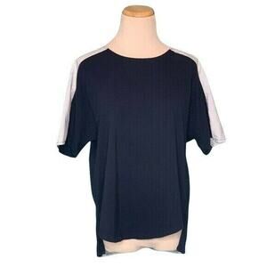 Madewell navy blue white color block Flap back Short Sleeves Top M